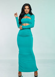 Long Sleeve Cutout Bodycon Maxi Dress