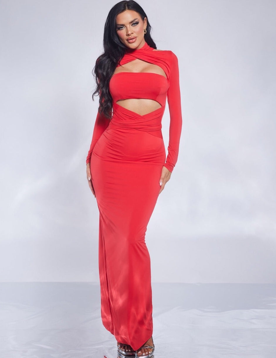 Long Sleeve Cutout Bodycon Maxi Dress