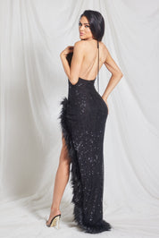 Sequin Mesh Halter Gown