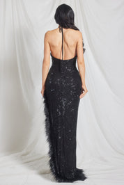 Sequin Mesh Halter Gown