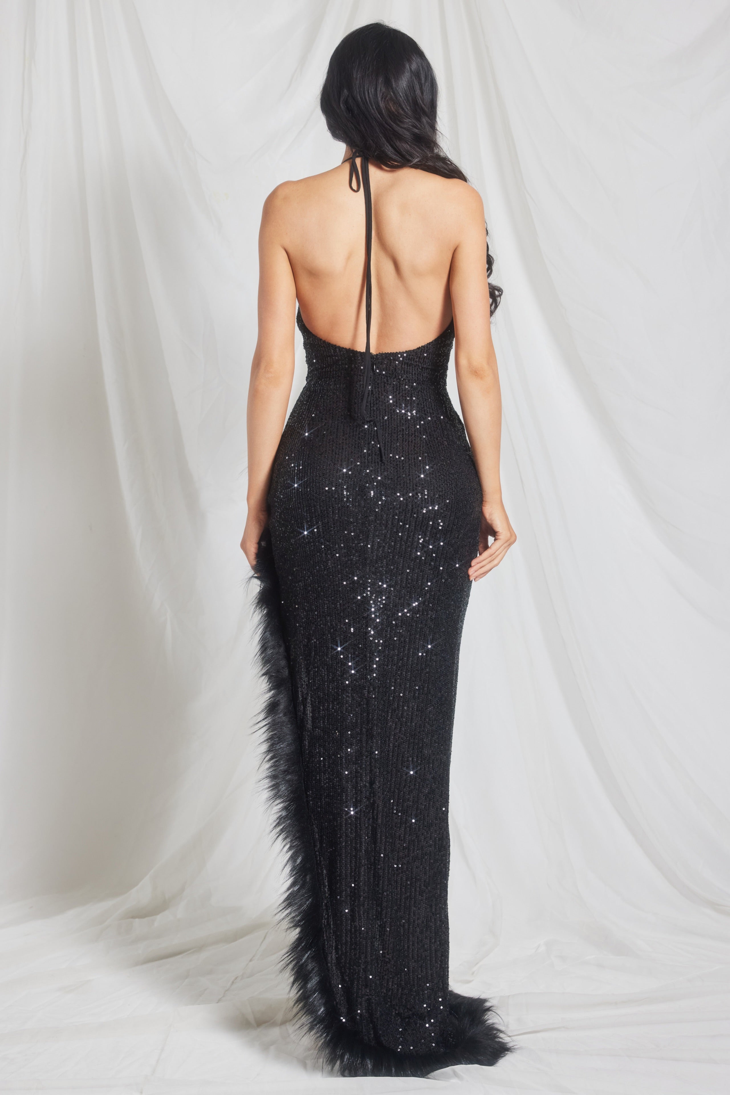 Sequin Mesh Halter Gown