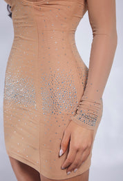 Rhinestone Mini Dress with Sheer Gloves