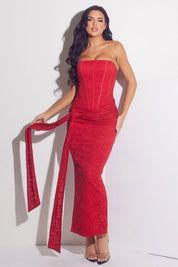 Strapless Lace Corset Wrap Midi Dress