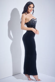 Rhinestone Velvet Corset Maxi Gown