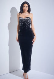 Rhinestone Velvet Corset Maxi Gown