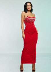 Rhinestone Velvet Corset Maxi Gown