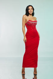 Rhinestone Velvet Corset Maxi Gown