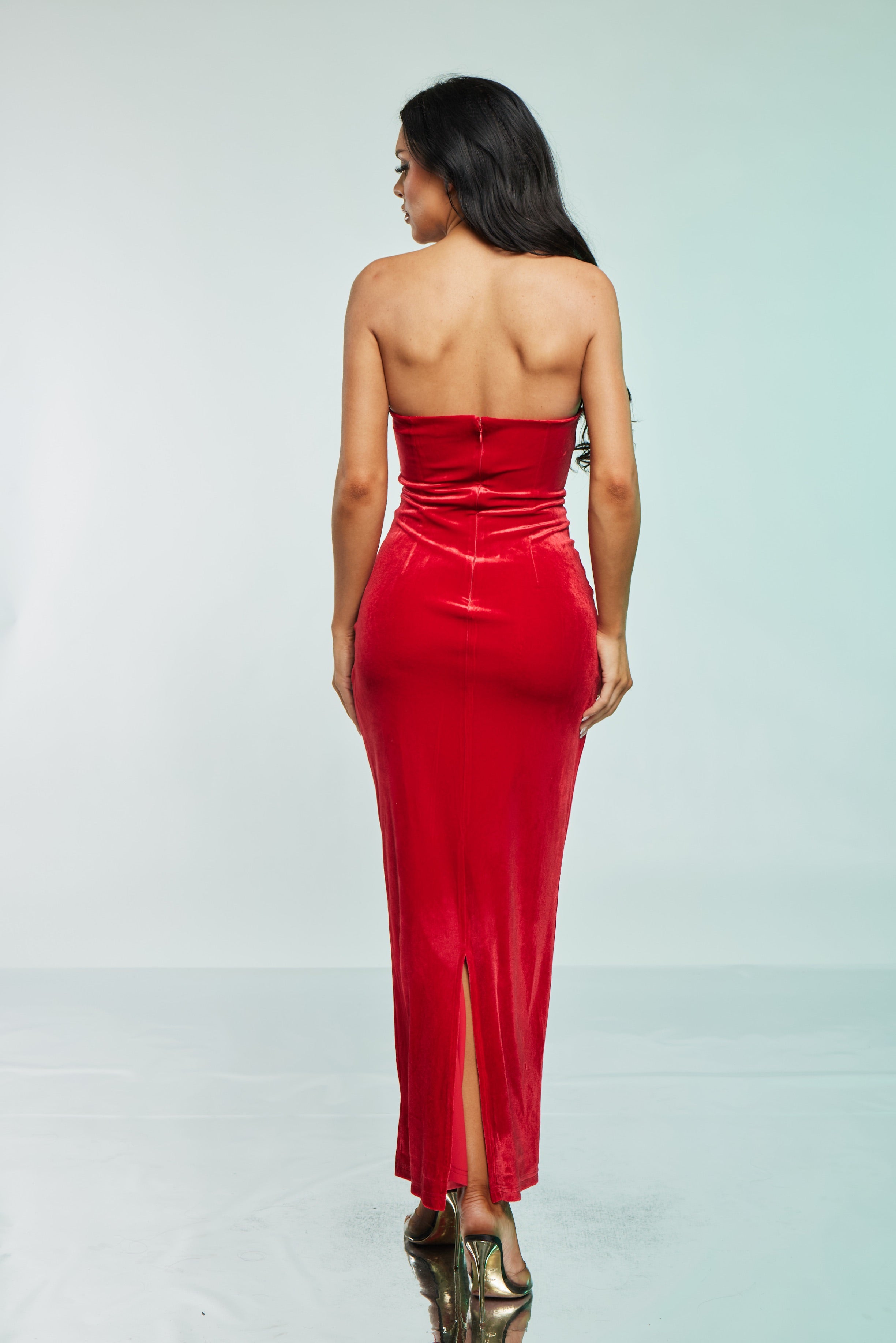 Rhinestone Velvet Corset Maxi Gown