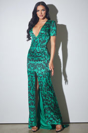 Satin Animal Print Keyhole Maxi Dress