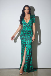 Satin Animal Print Maxi Dress