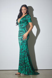 Satin Animal Print Maxi Dress