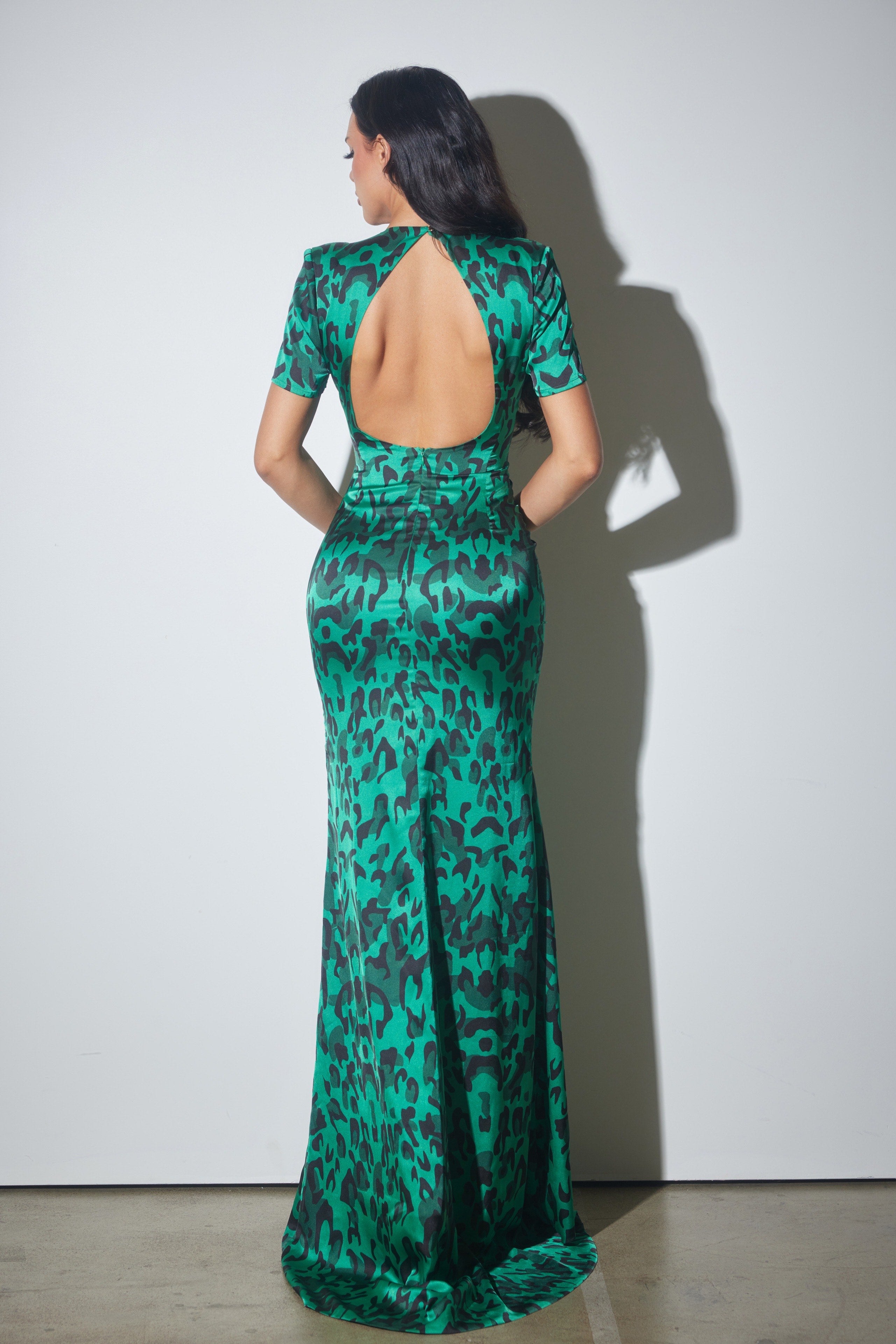 Satin Animal Print Maxi Dress