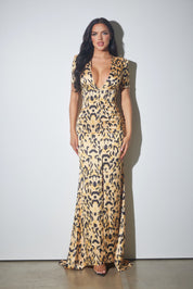 Satin Animal Print Maxi Dress