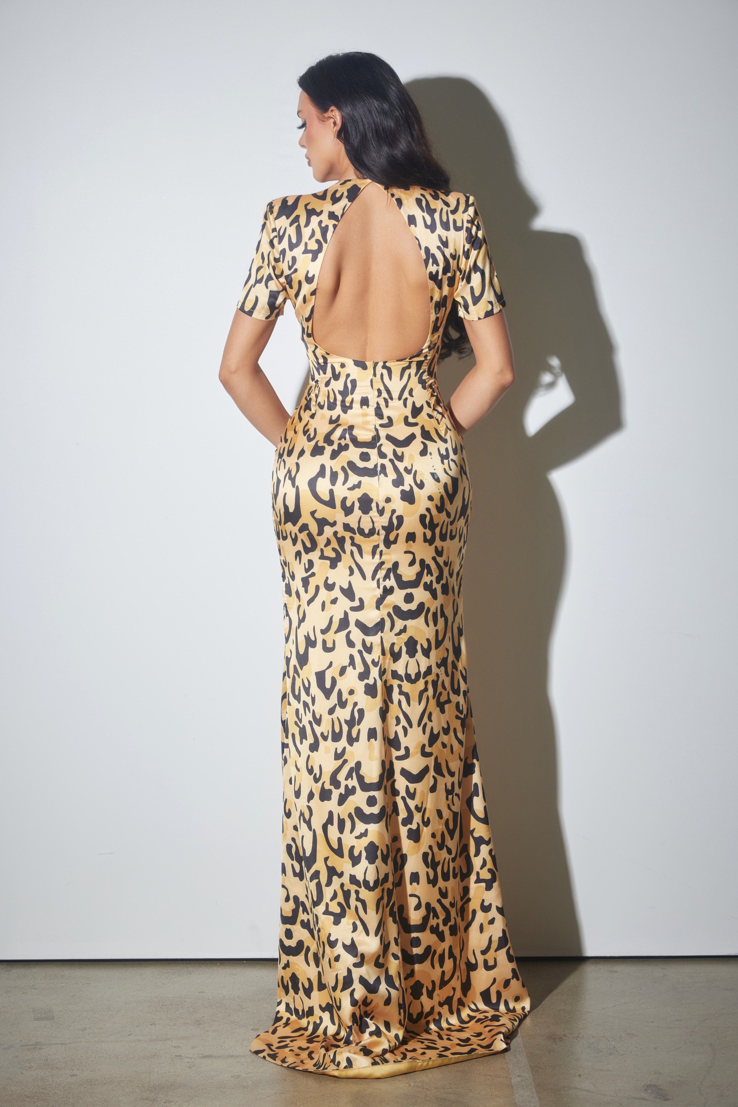 Satin Animal Print Maxi Dress