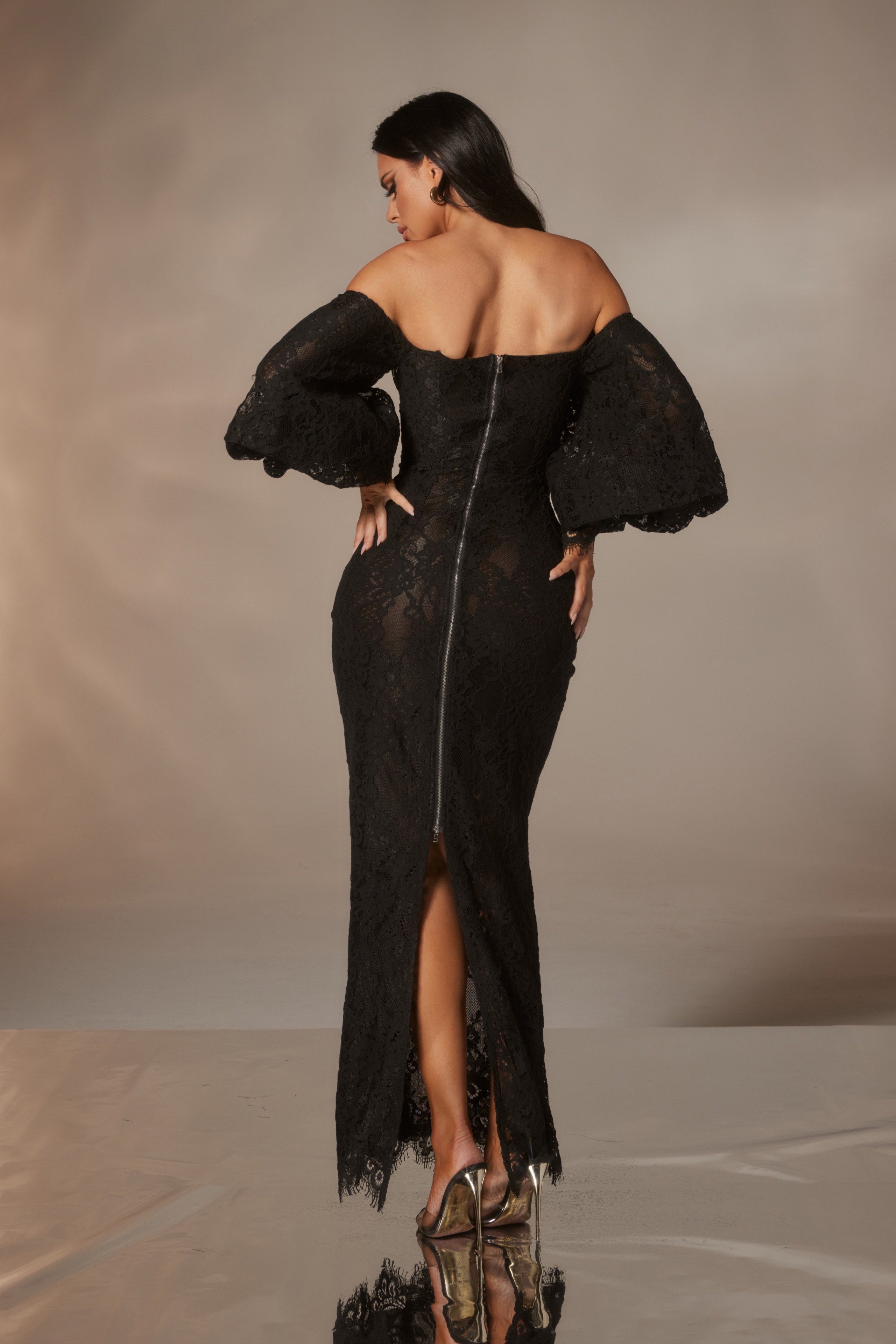 Romantic Black Lace Midi Lace Dress
