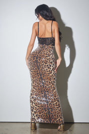 Sequin Lace Animal Print Maxi Gown