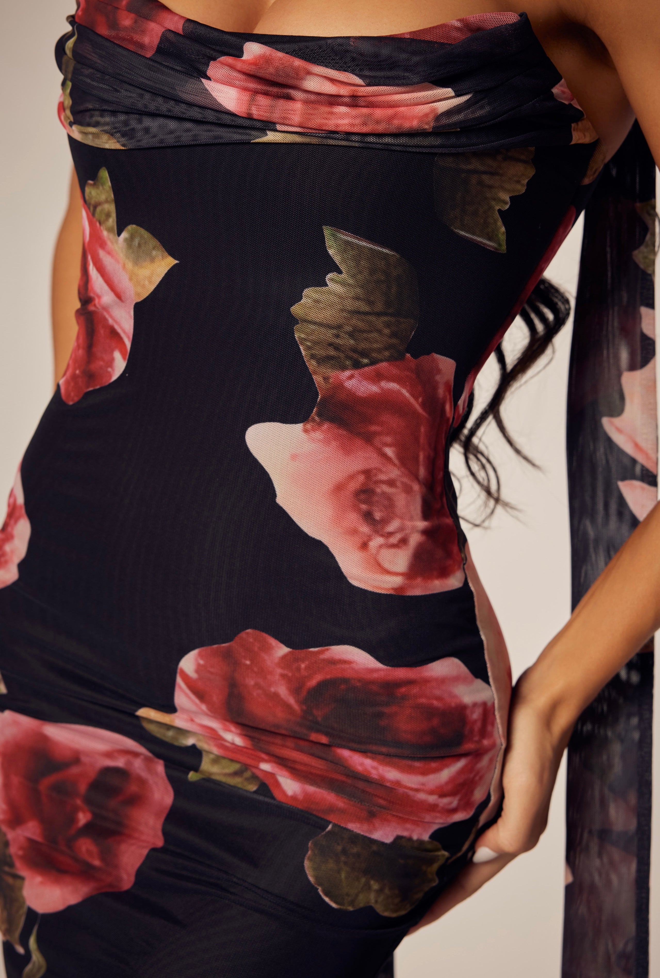 Corset Printed Floral Midi Dress with Scarf