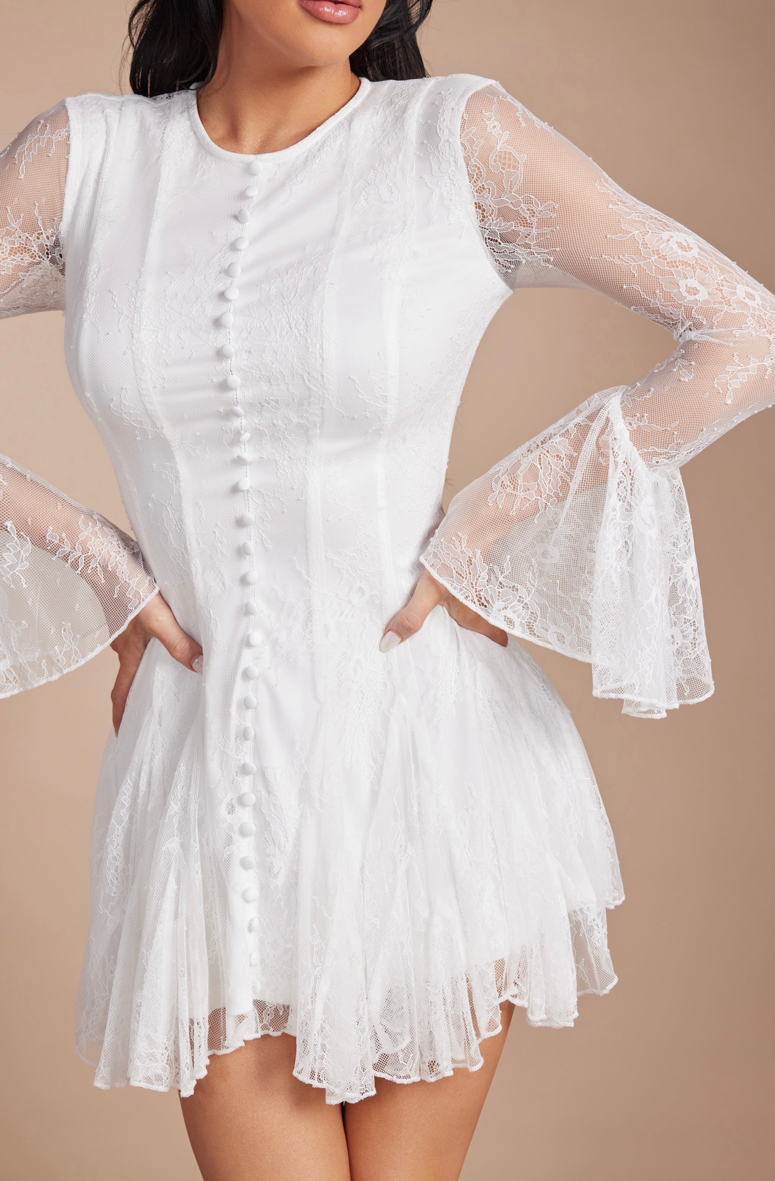 Soft Elegance Lace Button-Down Fit & Flare Mini Dress