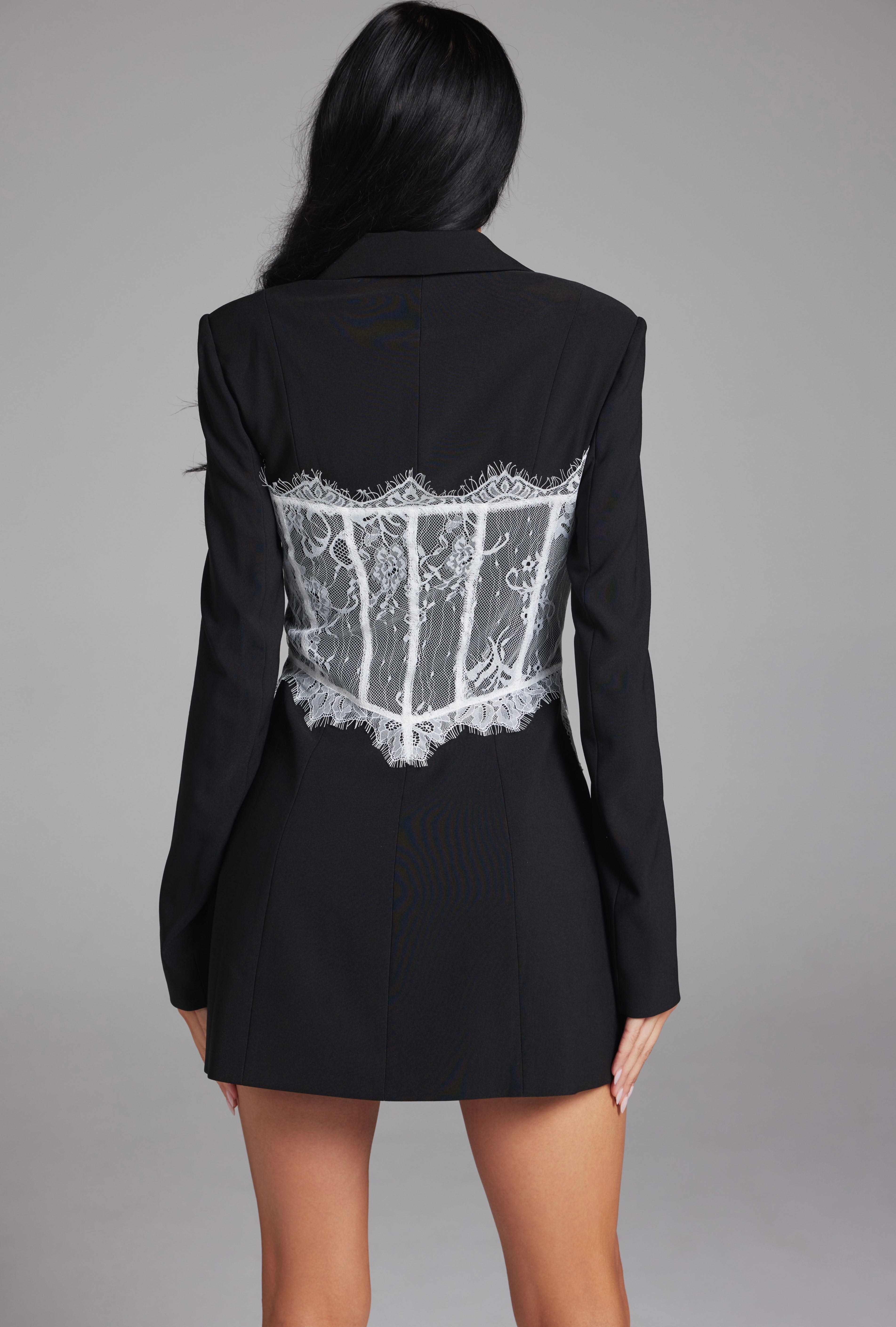 Lace Trim Corset Tailored Blazer Romper Dress