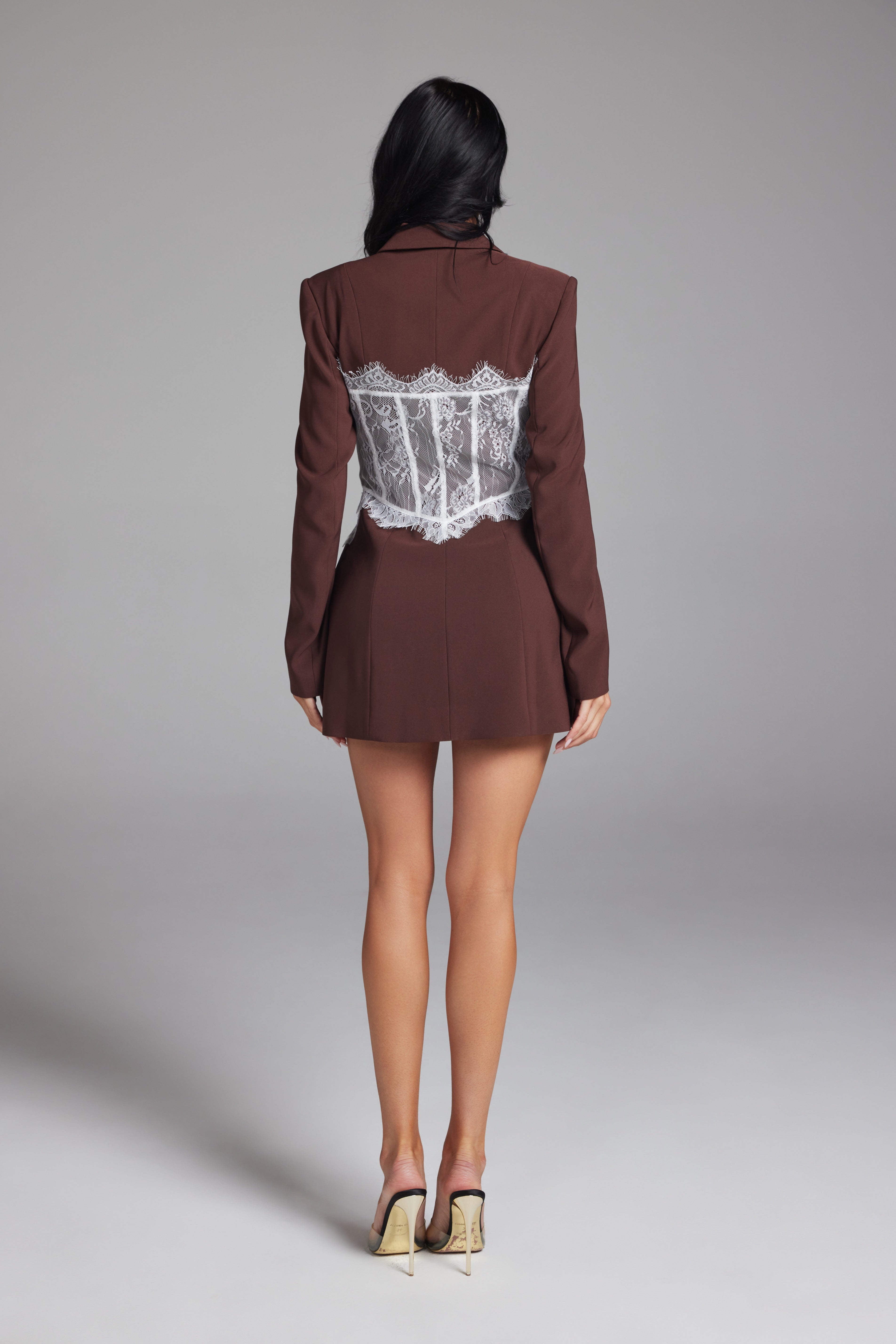 Lace Trim Corset Tailored Blazer Romper Dress