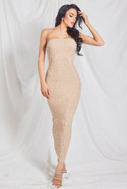 Sleeveless Rhinestone Pearl Lurex Midi Dress