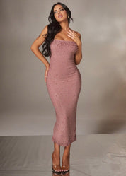 Sleeveless Rhinestone Pearl Lurex Midi Dress