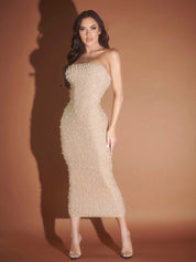 Rhinestone Pearl Lurex Midi Dress