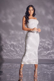 Rhinestone Pearl Lurex Midi Dress