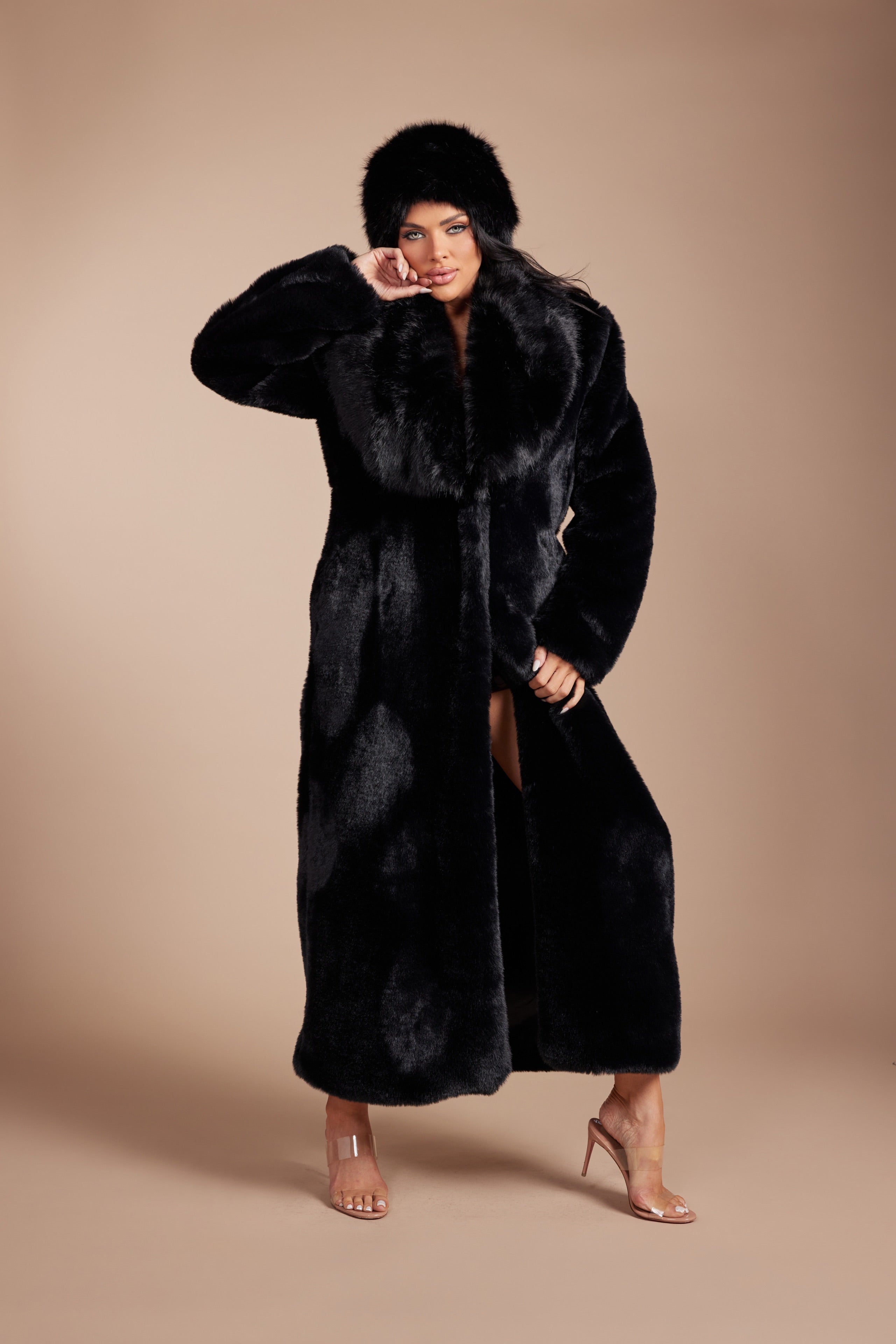 Plush Faux Fur Beanie Cossack Style Winter Statement Hat