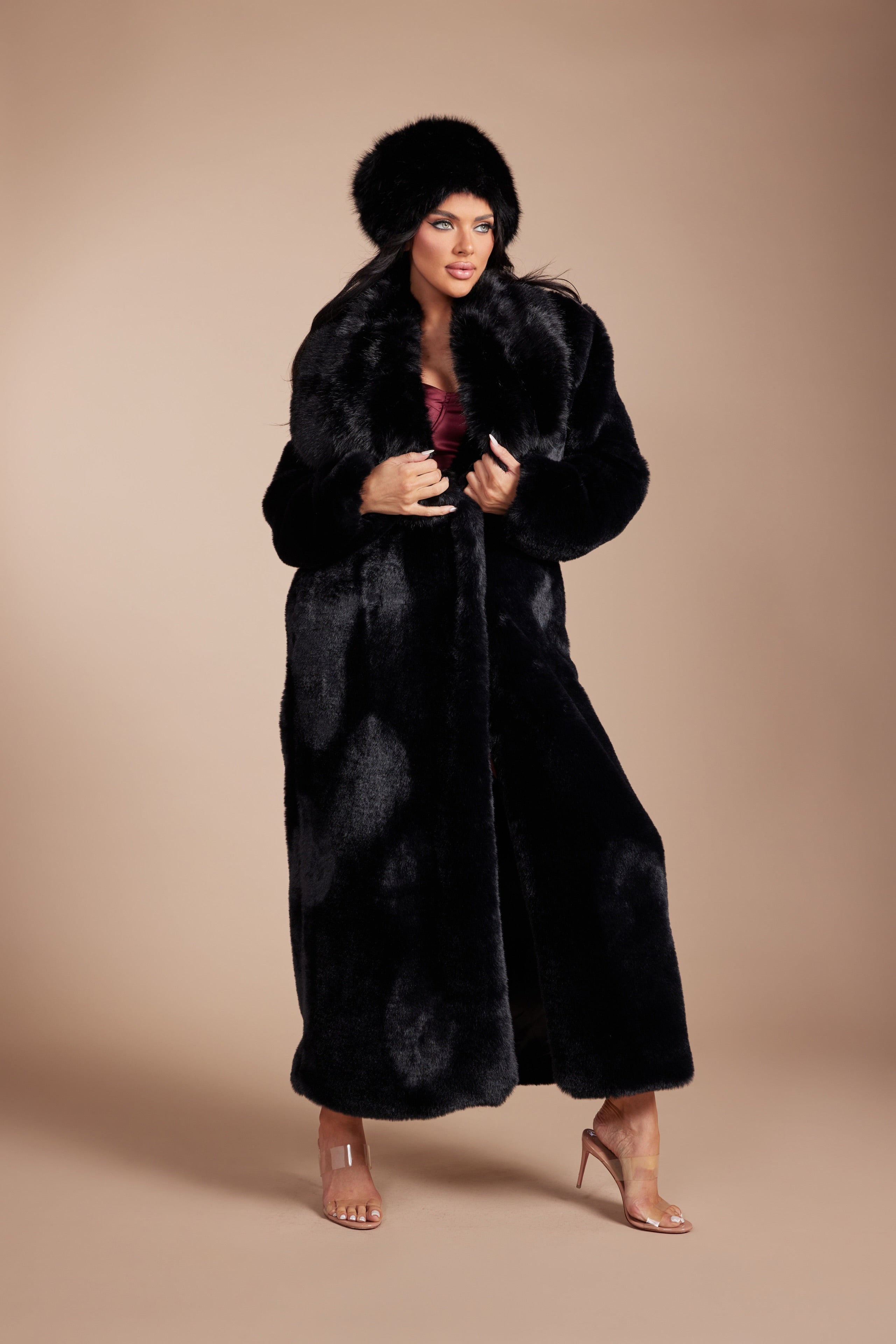 Plush Faux Fur Beanie Cossack Style Winter Statement Hat