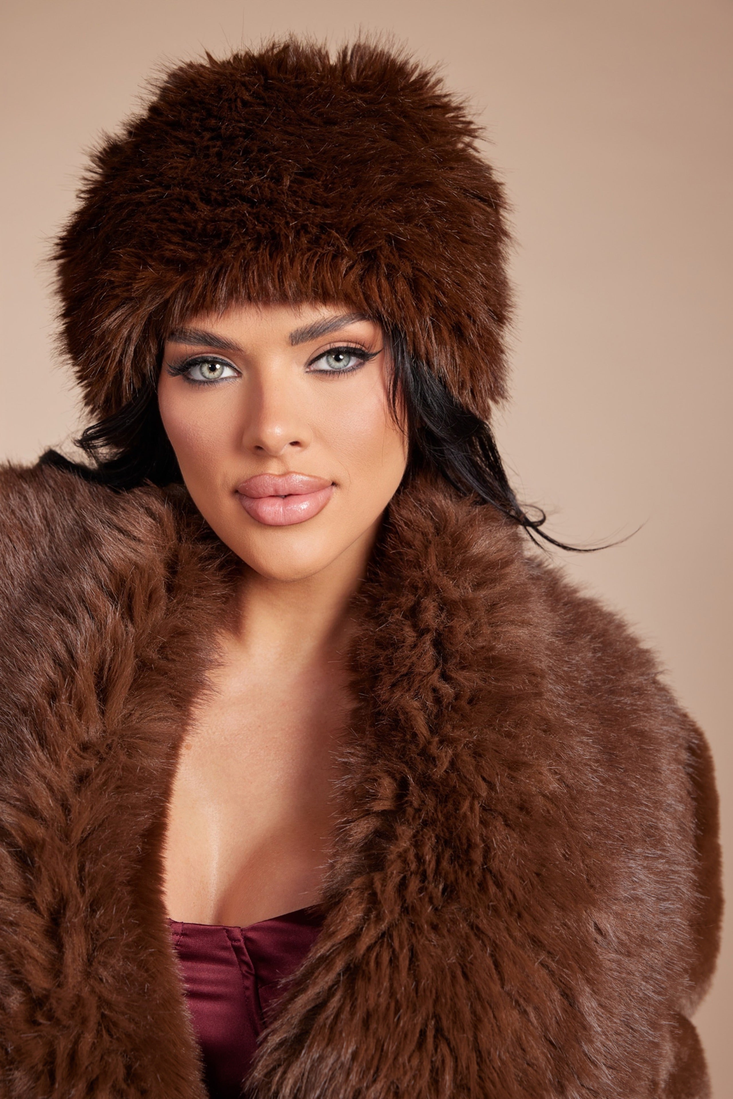 Plush Faux Fur Beanie Cossack Style Winter Statement Hat