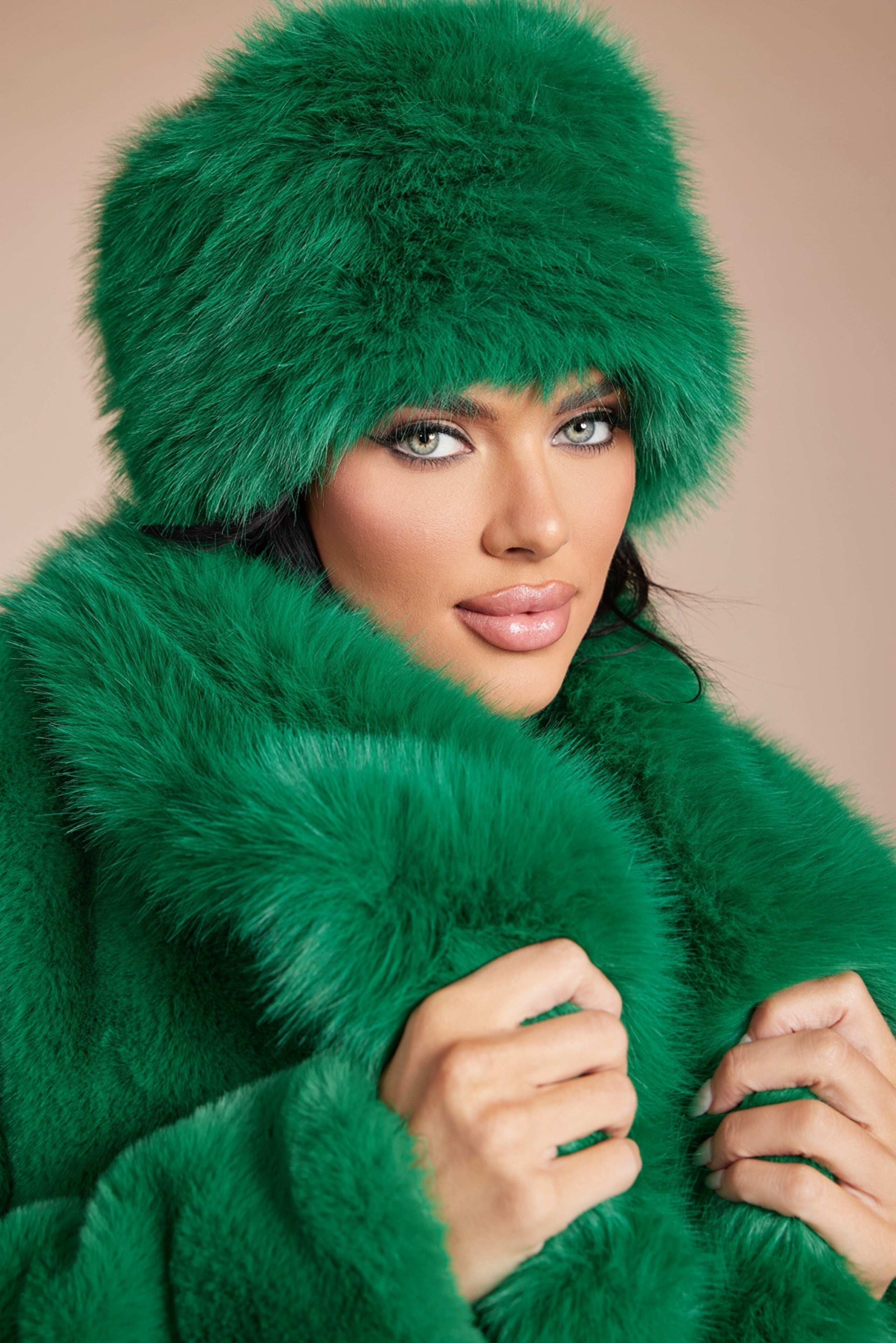 Plush Faux Fur Beanie Cossack Style Winter Statement Hat