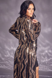 Long Sleeve Sequin Zebra Print Maxi Jacket