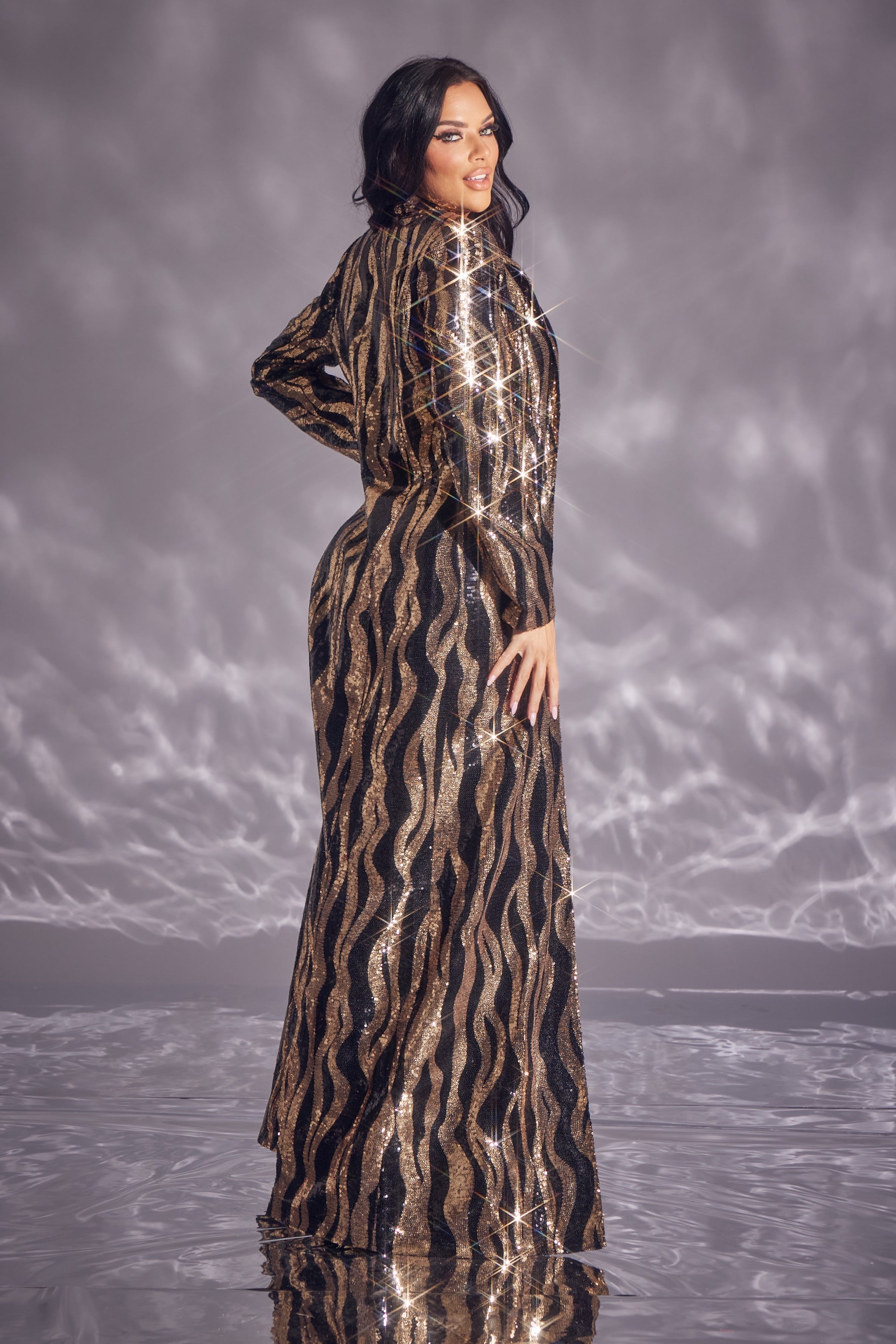 Sequin Zebra Print Maxi Jacket