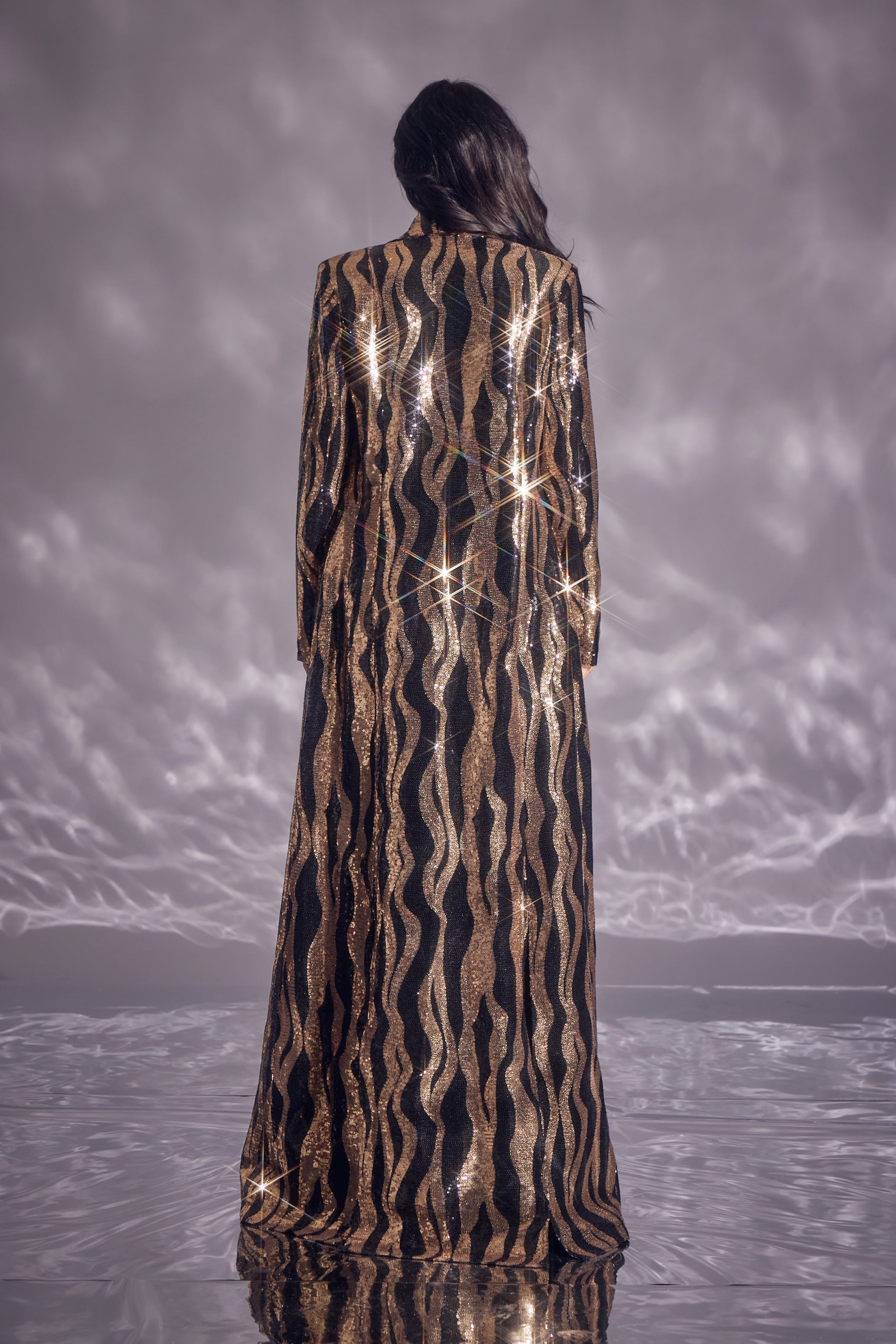 Sequin Zebra Print Maxi Jacket