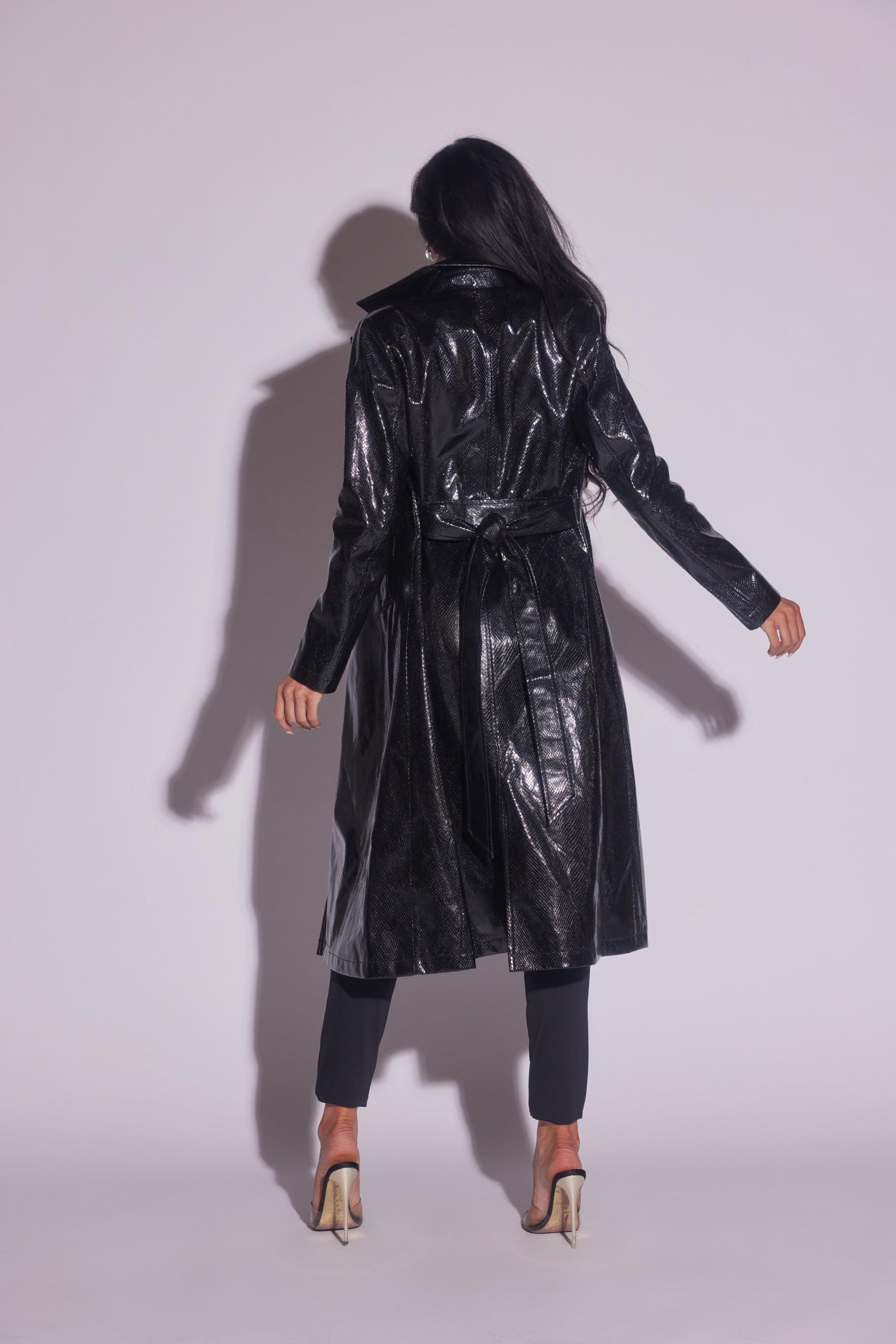 Snake Print Embossed Trench Coat