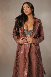 Snake Print Embossed Long Jacket