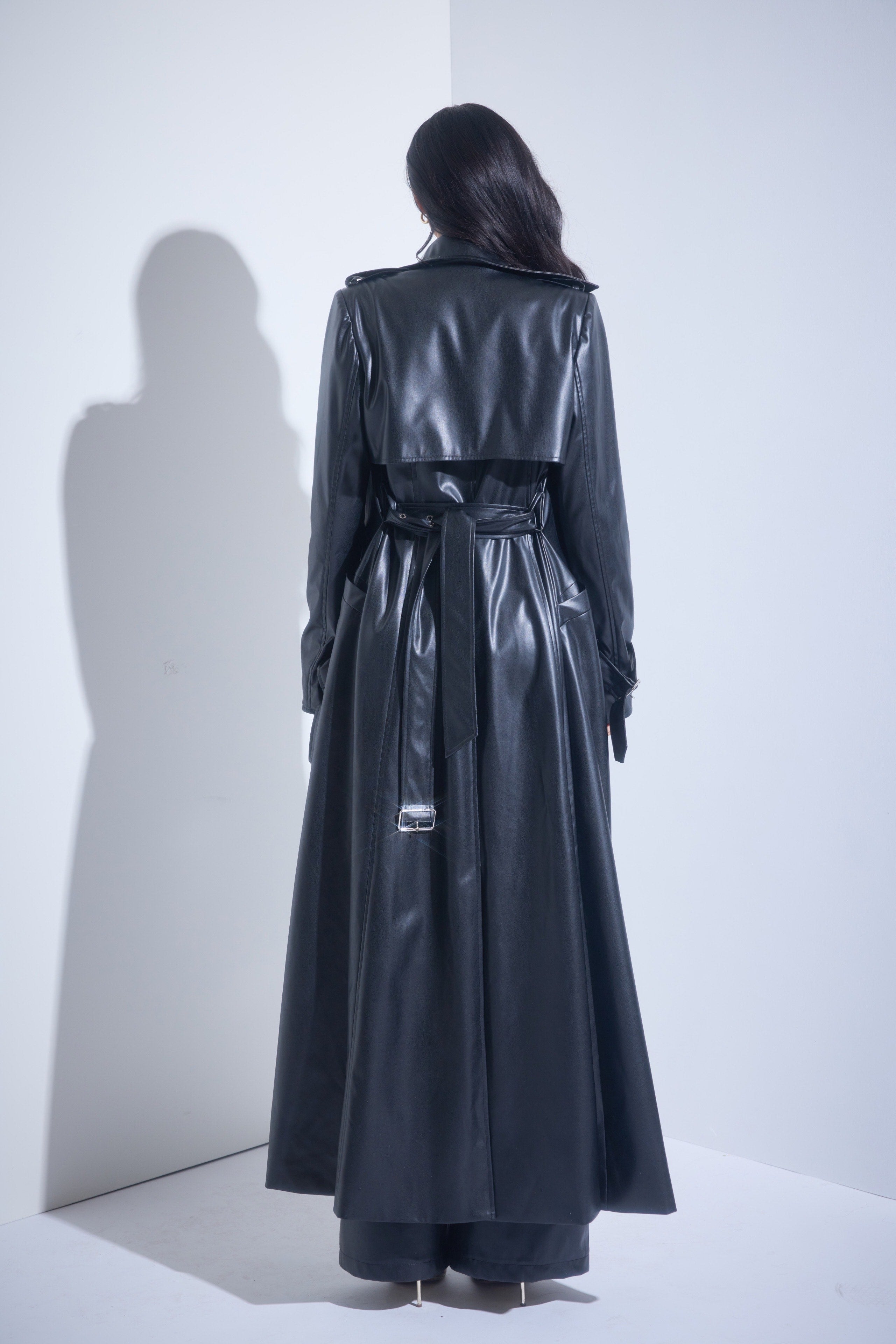 Faux Leather Trench Coat – Ver Luisant