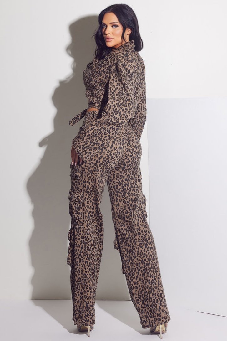 Animal Print Straight Leg Cargo Denim