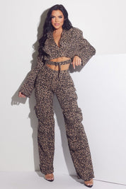 Animal Print Straight Leg Cargo Denim