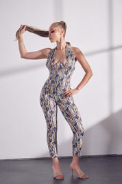 Printed Halter Jersey Jumpsuit