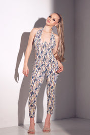 Printed Halter Jersey Jumpsuit