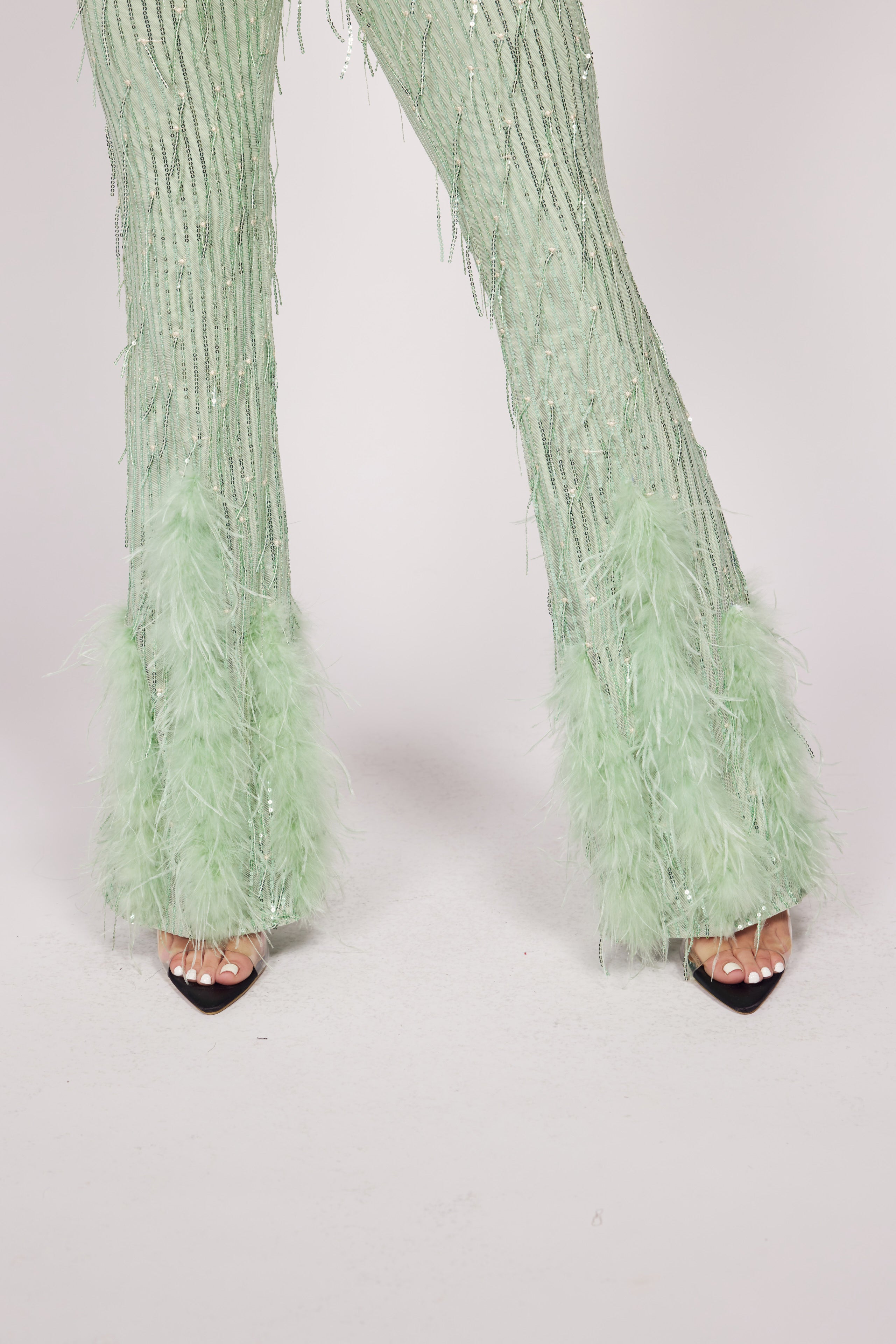 Festival Glam Sequin Feather Jumpsuit