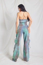 Strapless Denim Cargo Style Jumpsuit