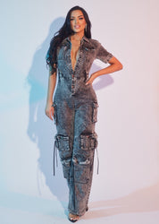 Denim Cargo Straight Leg Jumpsuit