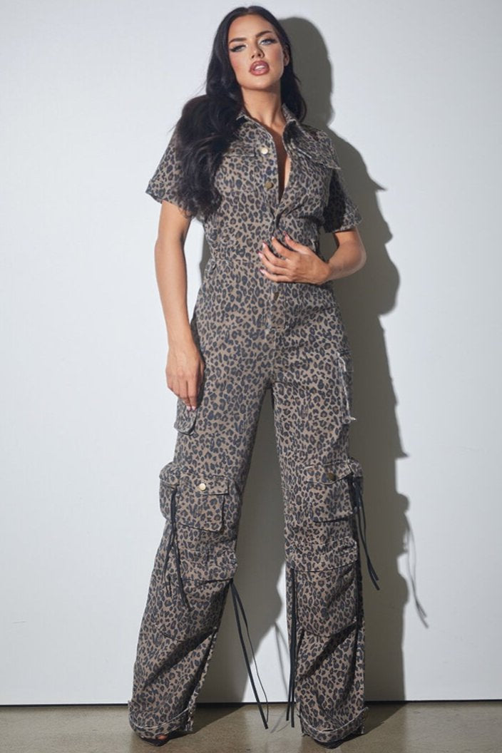 Denim Cargo Straight Leg Jumpsuit