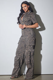 Denim Cargo Straight Leg Jumpsuit