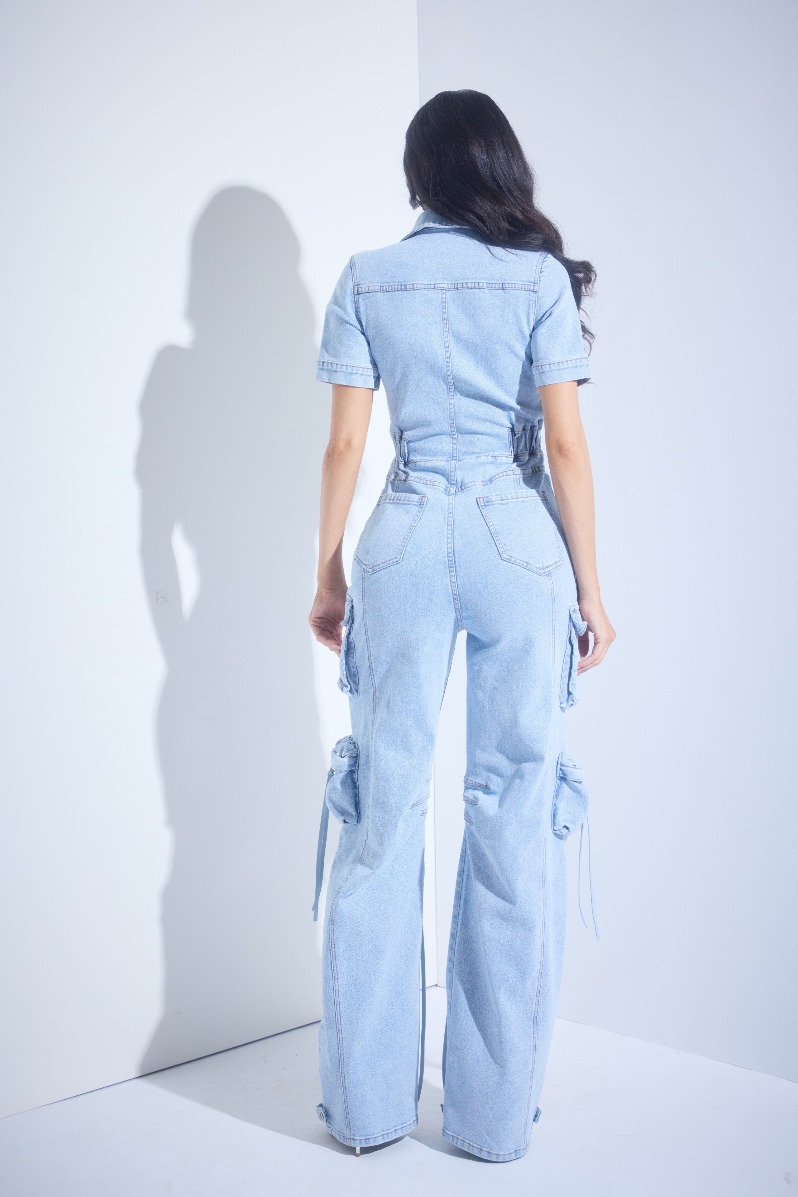 Denim Cargo Jumpsuit