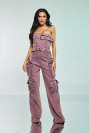 Sleeveless Denim Cargo Jumpsuit