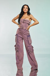 Sleeveless Denim Cargo Jumpsuit